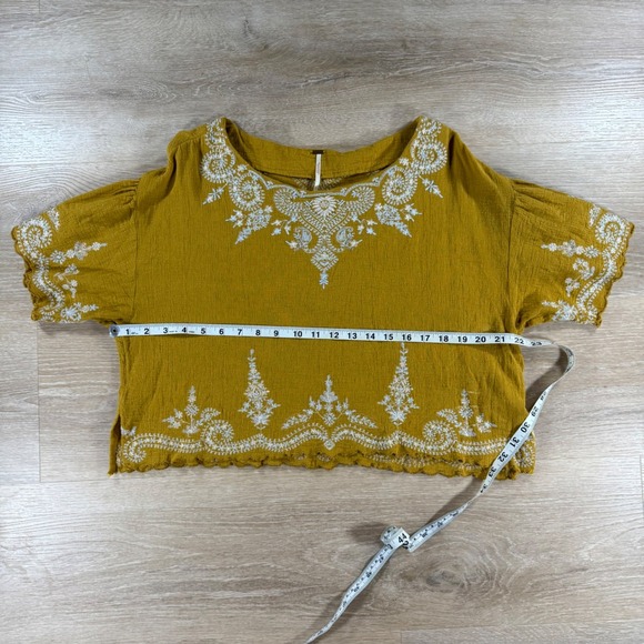 Free People Embroidered Top Bohemian Festival Crop Top Short Sleeve Womens L - Picture 4 of 7